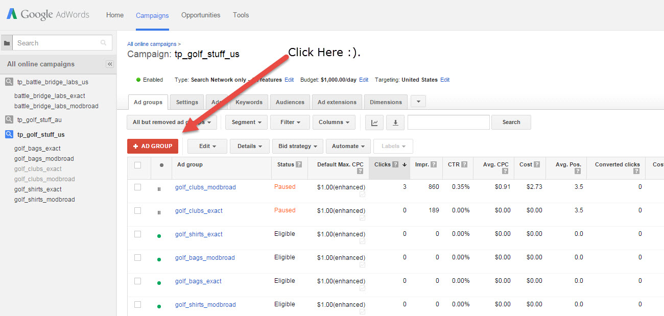 Creating New Ad Group