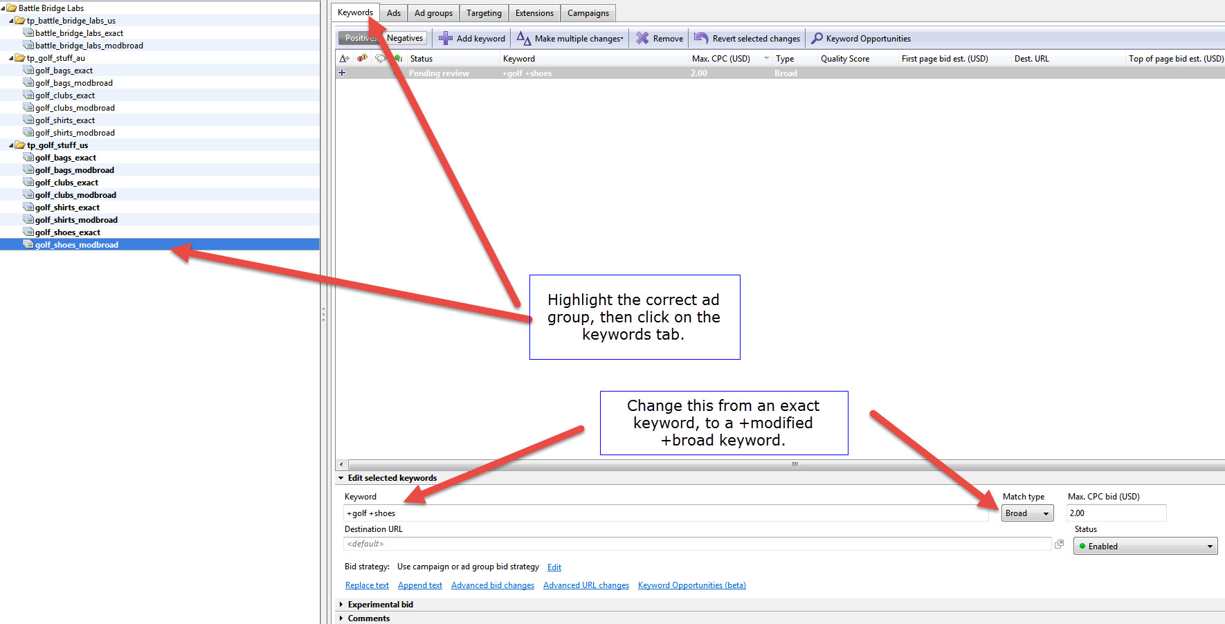 Cloning Ad Group - Modified Broad