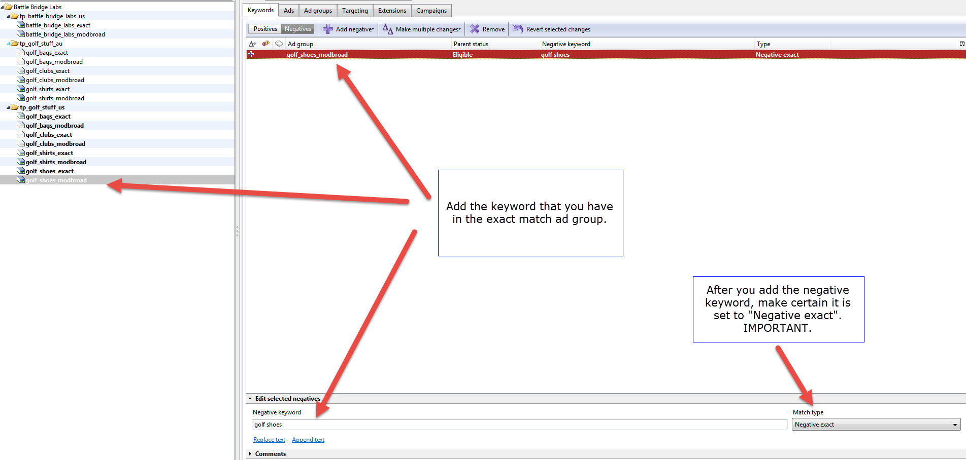 Cloning Ad Group - Adding Negative