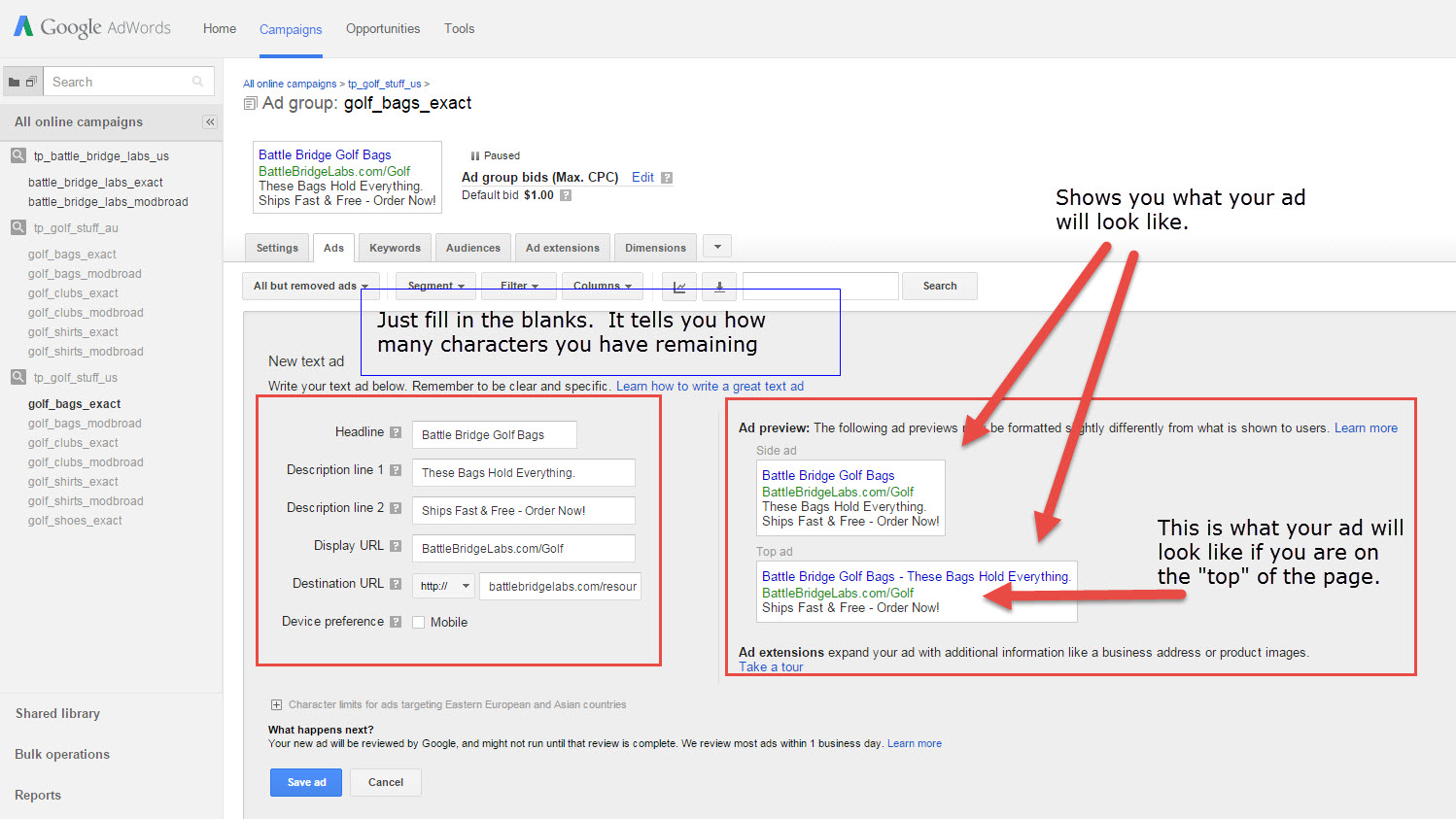 Ad Creation Interface