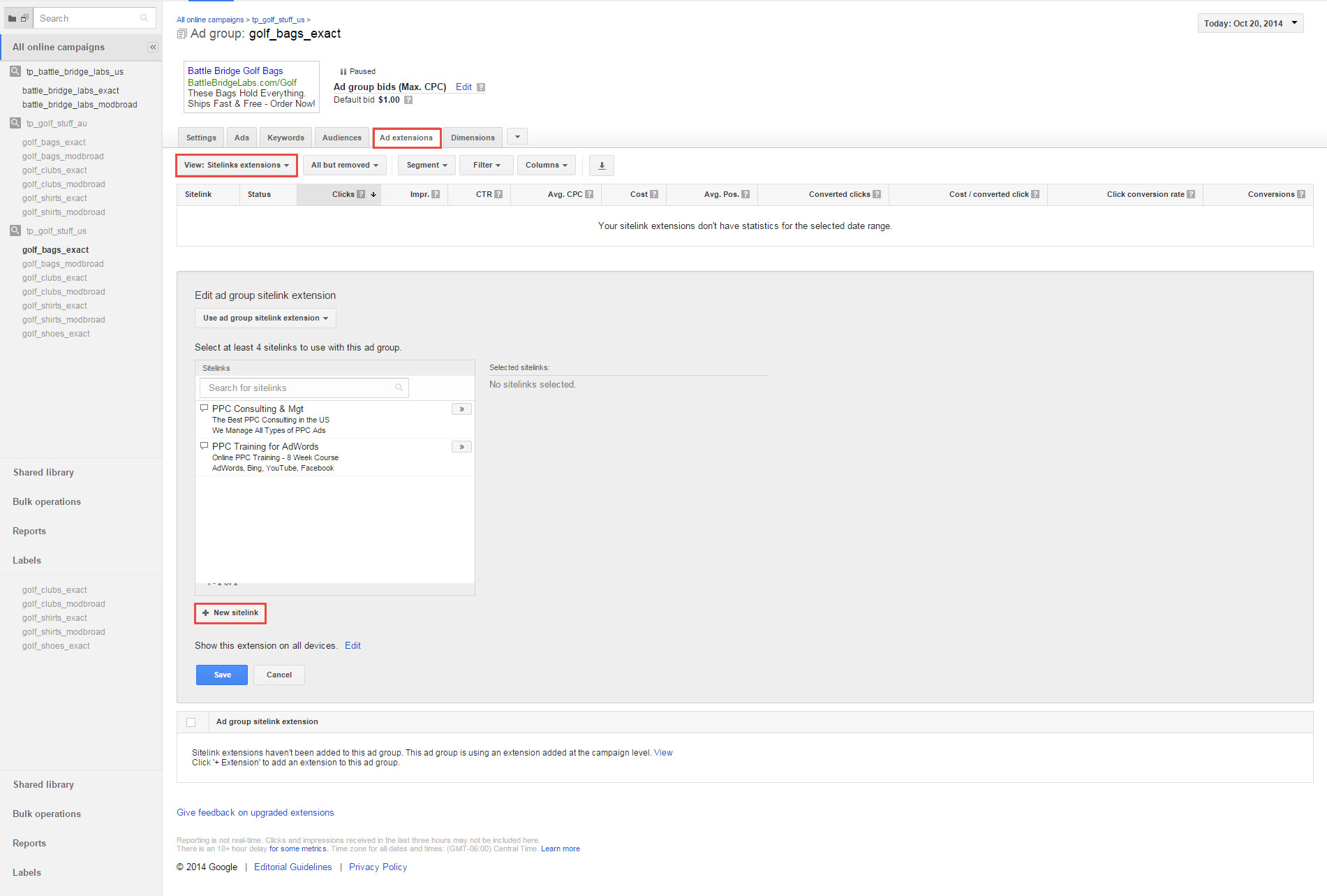 Sitelinks Setup Step 1