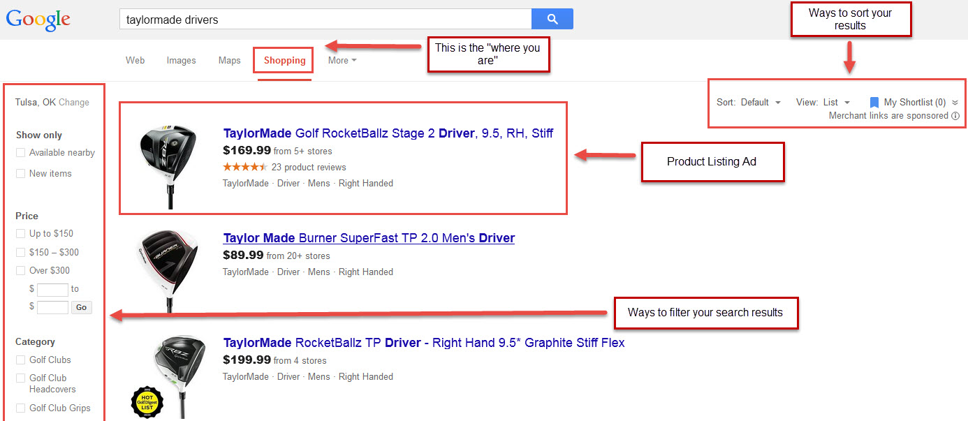 Google Shopping Search Page