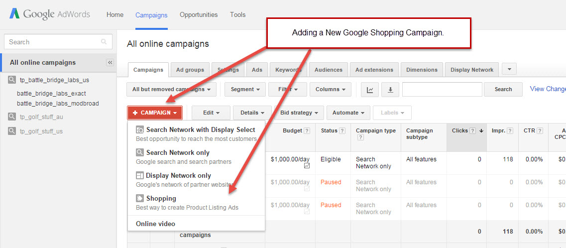 Creating Google Shopping Campaign