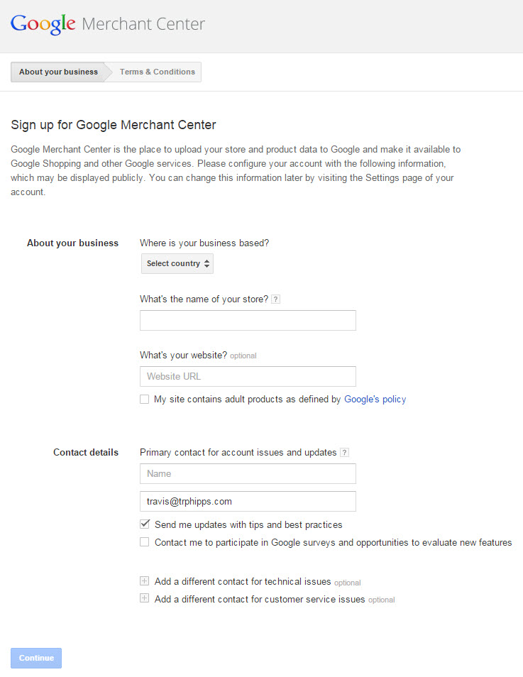 Merchant Center Account Creation