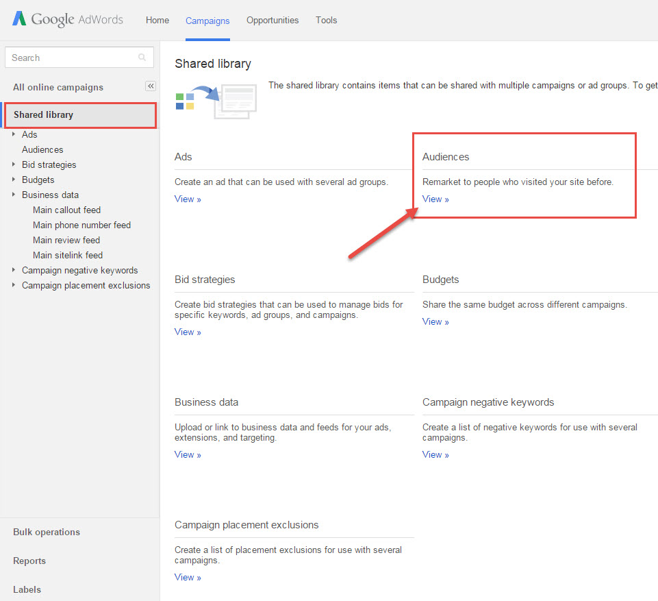 Remarketing Audiences View