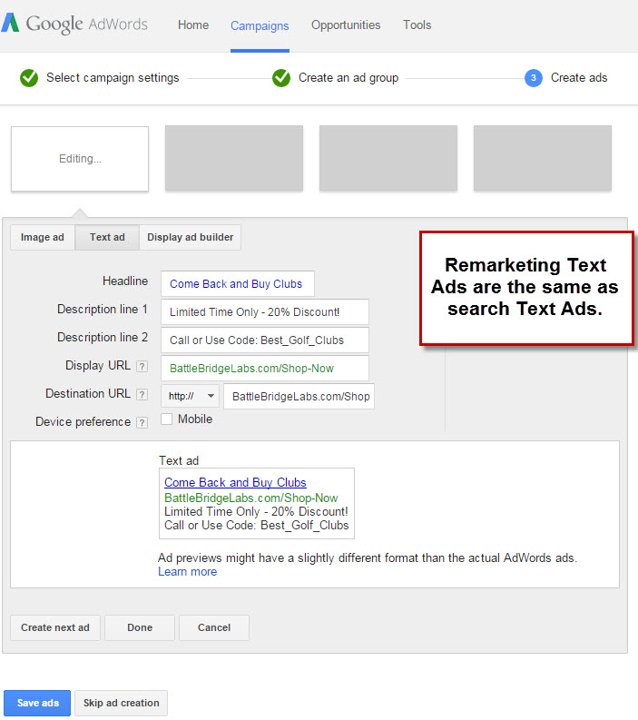 Remarketing Text Ad Creation