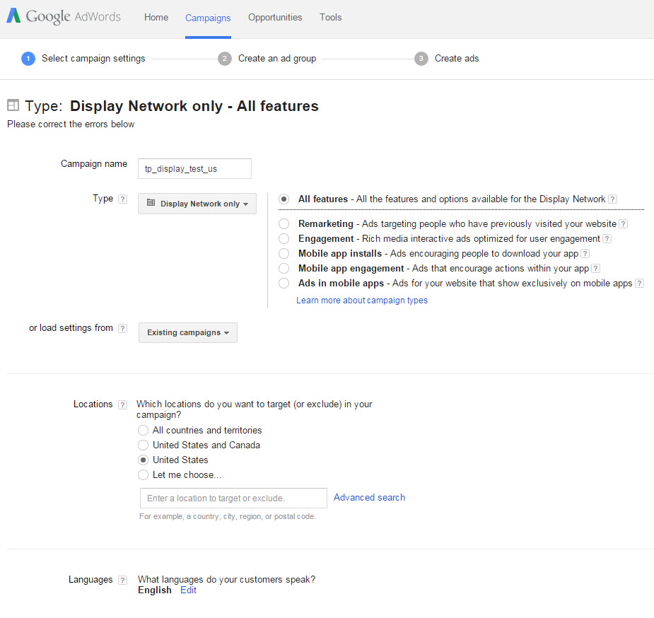 Display Campaign Creation 1