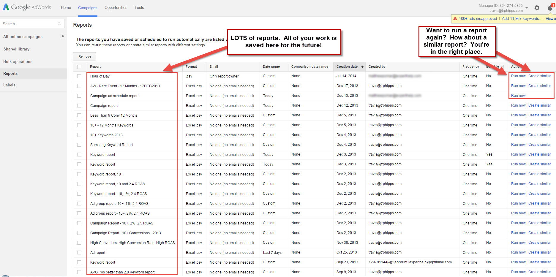 Reports Tab - Saved Reports